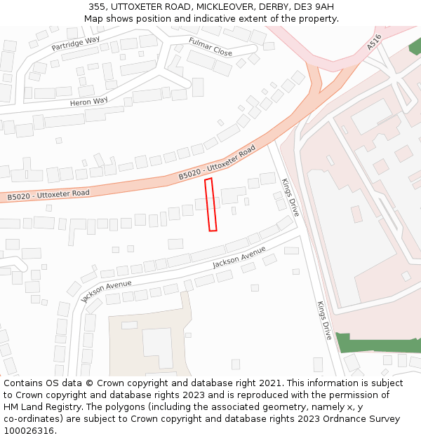 355, UTTOXETER ROAD, MICKLEOVER, DERBY, DE3 9AH: Location map and indicative extent of plot