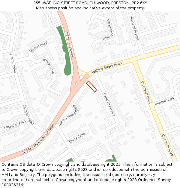 355, WATLING STREET ROAD, FULWOOD, PRESTON, PR2 6XY: Location map and indicative extent of plot