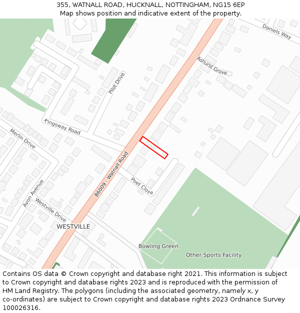 355, WATNALL ROAD, HUCKNALL, NOTTINGHAM, NG15 6EP: Location map and indicative extent of plot