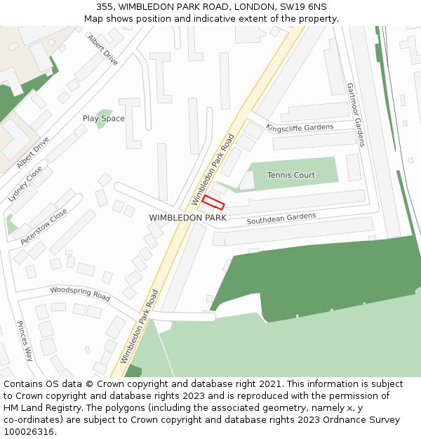 355, WIMBLEDON PARK ROAD, LONDON, SW19 6NS: Location map and indicative extent of plot