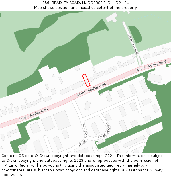 356, BRADLEY ROAD, HUDDERSFIELD, HD2 1PU: Location map and indicative extent of plot