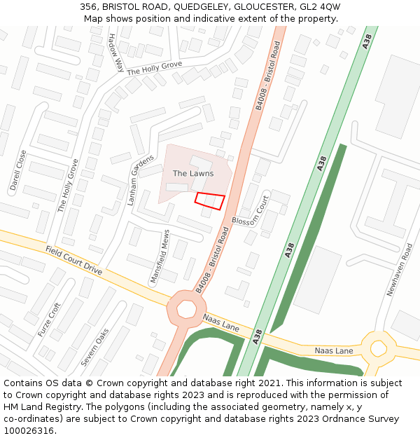 356, BRISTOL ROAD, QUEDGELEY, GLOUCESTER, GL2 4QW: Location map and indicative extent of plot