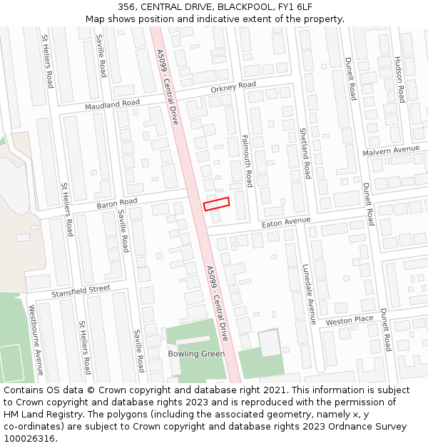 356, CENTRAL DRIVE, BLACKPOOL, FY1 6LF: Location map and indicative extent of plot