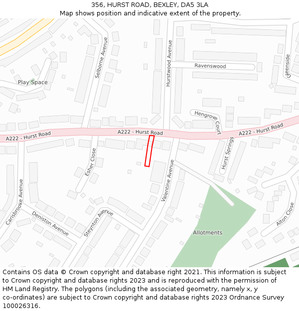 356, HURST ROAD, BEXLEY, DA5 3LA: Location map and indicative extent of plot