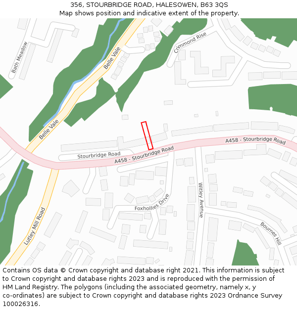 356, STOURBRIDGE ROAD, HALESOWEN, B63 3QS: Location map and indicative extent of plot