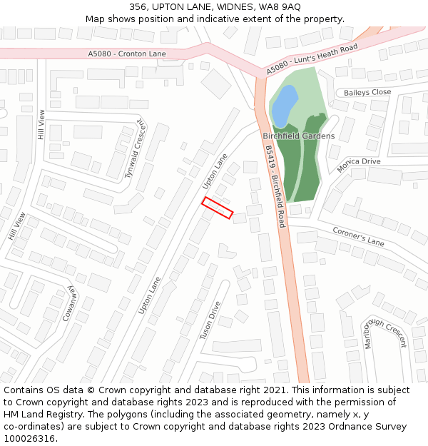 356, UPTON LANE, WIDNES, WA8 9AQ: Location map and indicative extent of plot