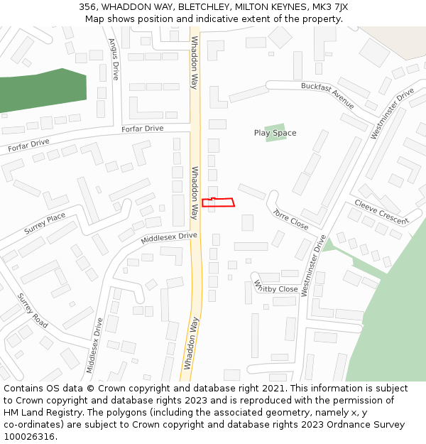 356, WHADDON WAY, BLETCHLEY, MILTON KEYNES, MK3 7JX: Location map and indicative extent of plot