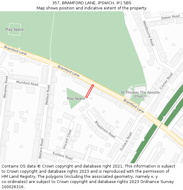 357, BRAMFORD LANE, IPSWICH, IP1 5BS: Location map and indicative extent of plot