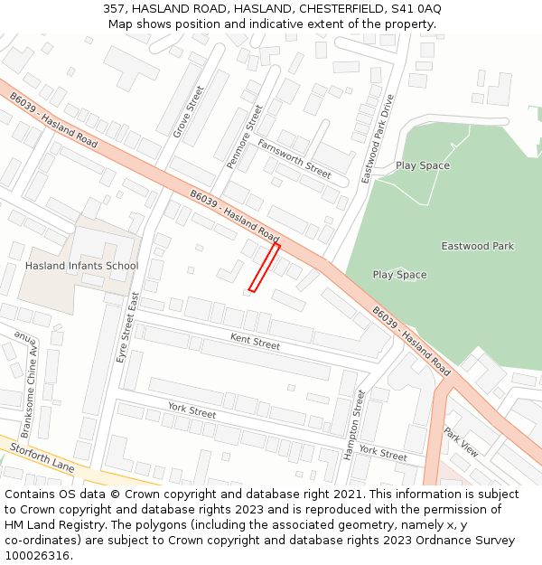 357, HASLAND ROAD, HASLAND, CHESTERFIELD, S41 0AQ: Location map and indicative extent of plot