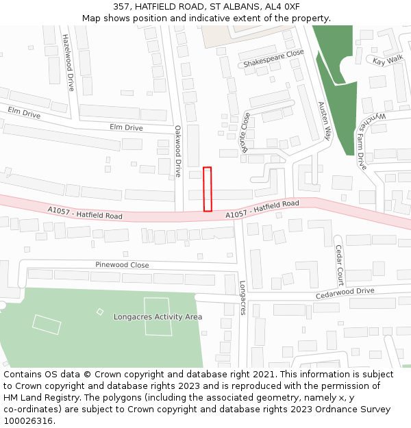 357, HATFIELD ROAD, ST ALBANS, AL4 0XF: Location map and indicative extent of plot