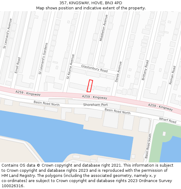 357, KINGSWAY, HOVE, BN3 4PD: Location map and indicative extent of plot