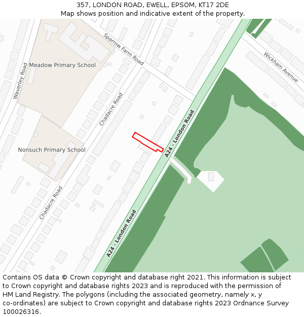 357, LONDON ROAD, EWELL, EPSOM, KT17 2DE: Location map and indicative extent of plot