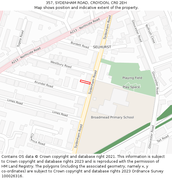 357, SYDENHAM ROAD, CROYDON, CR0 2EH: Location map and indicative extent of plot