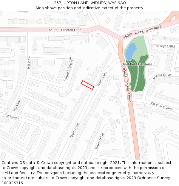 357, UPTON LANE, WIDNES, WA8 9AQ: Location map and indicative extent of plot