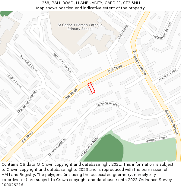 358, BALL ROAD, LLANRUMNEY, CARDIFF, CF3 5NH: Location map and indicative extent of plot