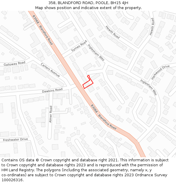 358, BLANDFORD ROAD, POOLE, BH15 4JH: Location map and indicative extent of plot