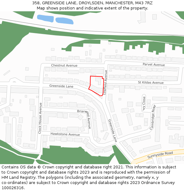 358, GREENSIDE LANE, DROYLSDEN, MANCHESTER, M43 7RZ: Location map and indicative extent of plot