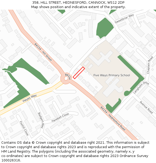 358, HILL STREET, HEDNESFORD, CANNOCK, WS12 2DP: Location map and indicative extent of plot