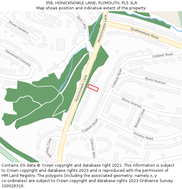 358, HONICKNOWLE LANE, PLYMOUTH, PL5 3LA: Location map and indicative extent of plot