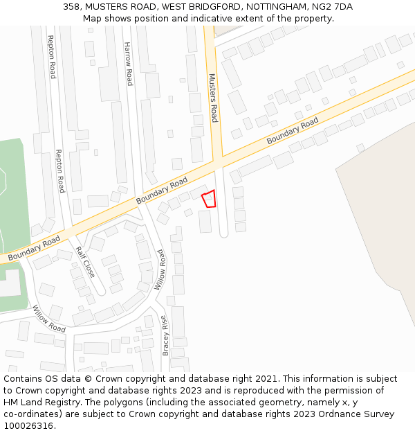 358, MUSTERS ROAD, WEST BRIDGFORD, NOTTINGHAM, NG2 7DA: Location map and indicative extent of plot