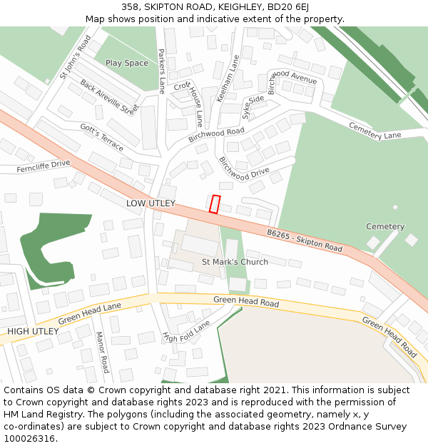 358, SKIPTON ROAD, KEIGHLEY, BD20 6EJ: Location map and indicative extent of plot