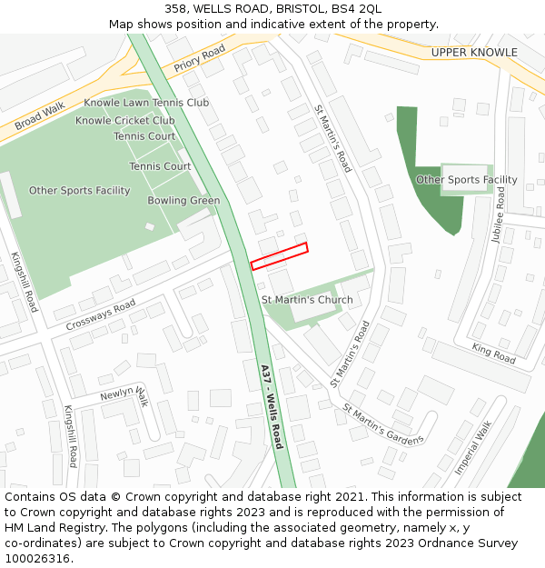 358, WELLS ROAD, BRISTOL, BS4 2QL: Location map and indicative extent of plot