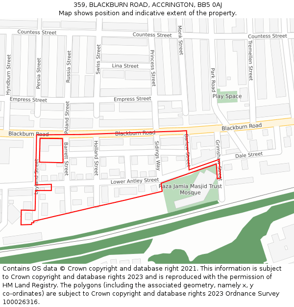 359, BLACKBURN ROAD, ACCRINGTON, BB5 0AJ: Location map and indicative extent of plot