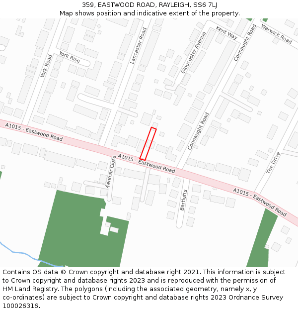 359, EASTWOOD ROAD, RAYLEIGH, SS6 7LJ: Location map and indicative extent of plot