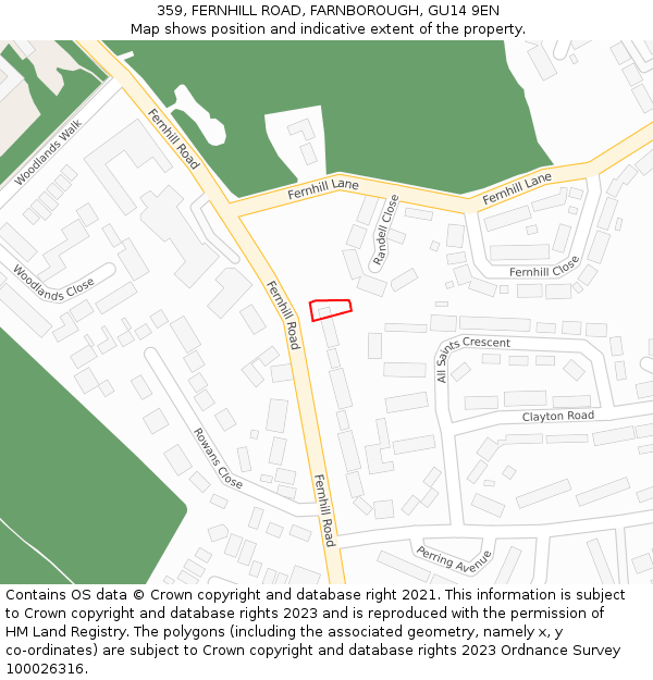 359, FERNHILL ROAD, FARNBOROUGH, GU14 9EN: Location map and indicative extent of plot
