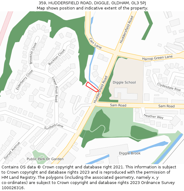 359, HUDDERSFIELD ROAD, DIGGLE, OLDHAM, OL3 5PJ: Location map and indicative extent of plot