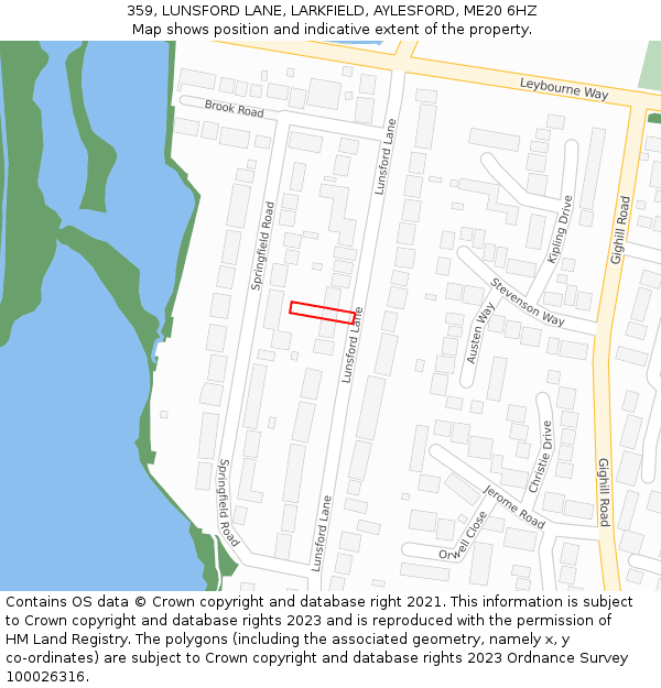 359, LUNSFORD LANE, LARKFIELD, AYLESFORD, ME20 6HZ: Location map and indicative extent of plot