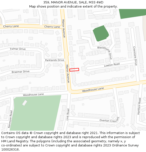 359, MANOR AVENUE, SALE, M33 4WD: Location map and indicative extent of plot