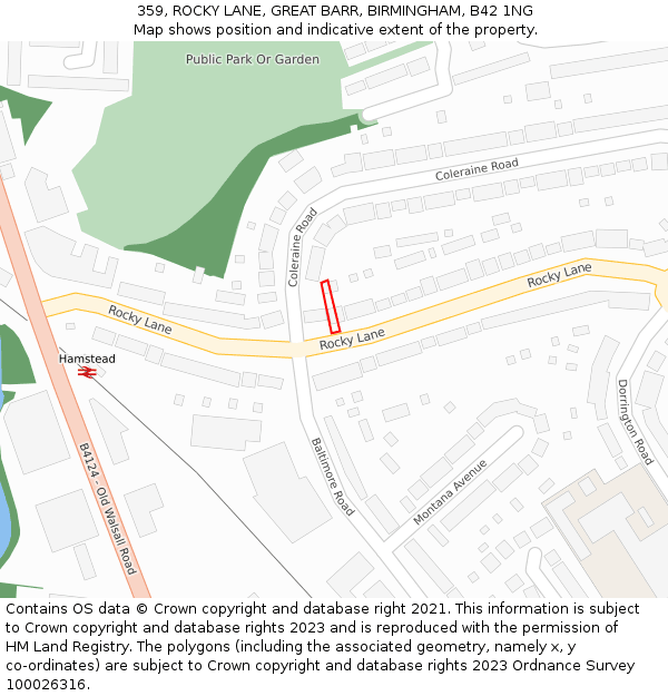 359, ROCKY LANE, GREAT BARR, BIRMINGHAM, B42 1NG: Location map and indicative extent of plot