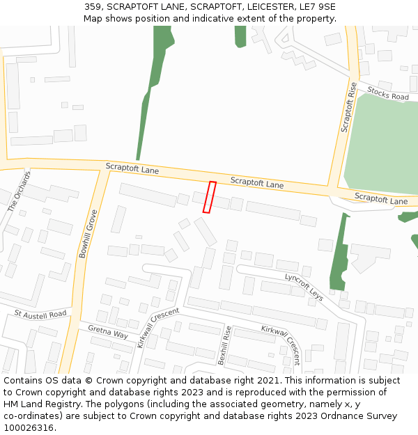 359, SCRAPTOFT LANE, SCRAPTOFT, LEICESTER, LE7 9SE: Location map and indicative extent of plot