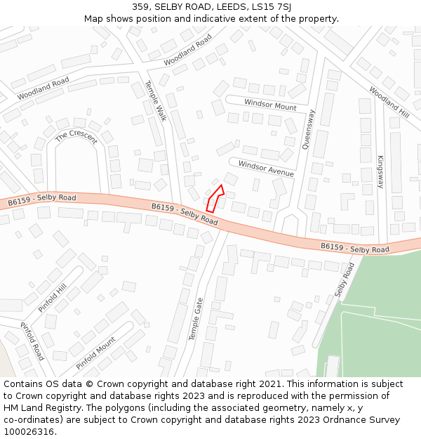 359, SELBY ROAD, LEEDS, LS15 7SJ: Location map and indicative extent of plot