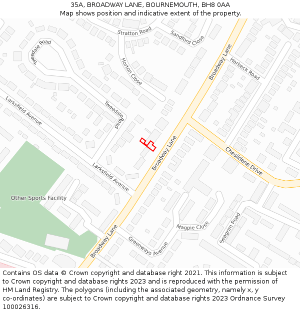 35A, BROADWAY LANE, BOURNEMOUTH, BH8 0AA: Location map and indicative extent of plot