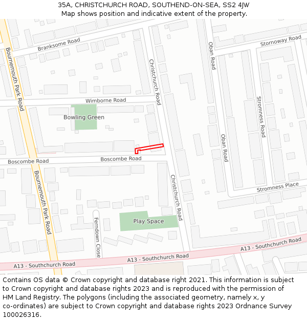 35A, CHRISTCHURCH ROAD, SOUTHEND-ON-SEA, SS2 4JW: Location map and indicative extent of plot