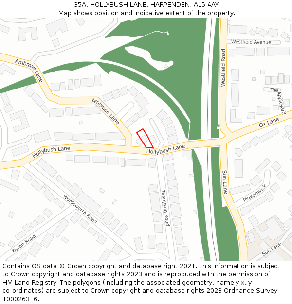 35A, HOLLYBUSH LANE, HARPENDEN, AL5 4AY: Location map and indicative extent of plot