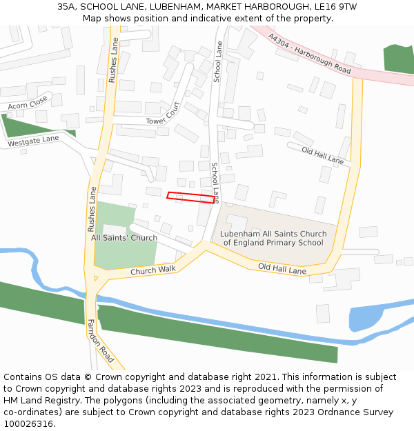 35A, SCHOOL LANE, LUBENHAM, MARKET HARBOROUGH, LE16 9TW: Location map and indicative extent of plot