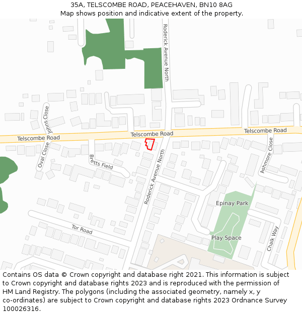 35A, TELSCOMBE ROAD, PEACEHAVEN, BN10 8AG: Location map and indicative extent of plot