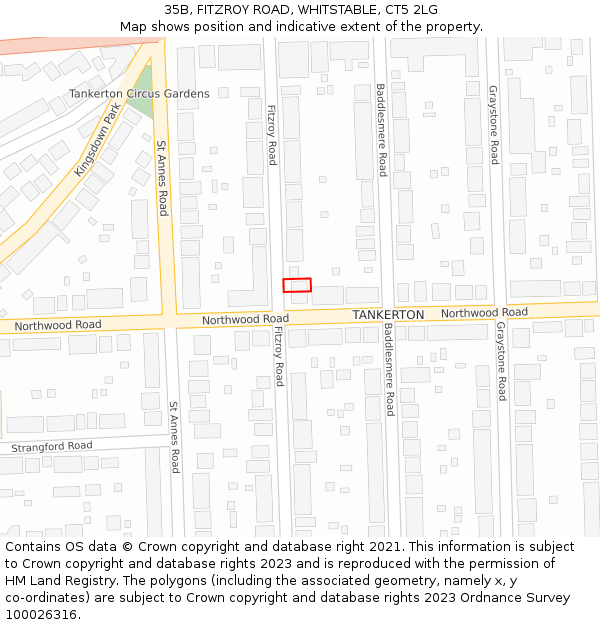 35B, FITZROY ROAD, WHITSTABLE, CT5 2LG: Location map and indicative extent of plot