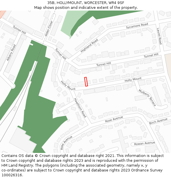 35B, HOLLYMOUNT, WORCESTER, WR4 9SF: Location map and indicative extent of plot