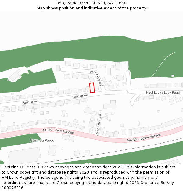 35B, PARK DRIVE, NEATH, SA10 6SG: Location map and indicative extent of plot