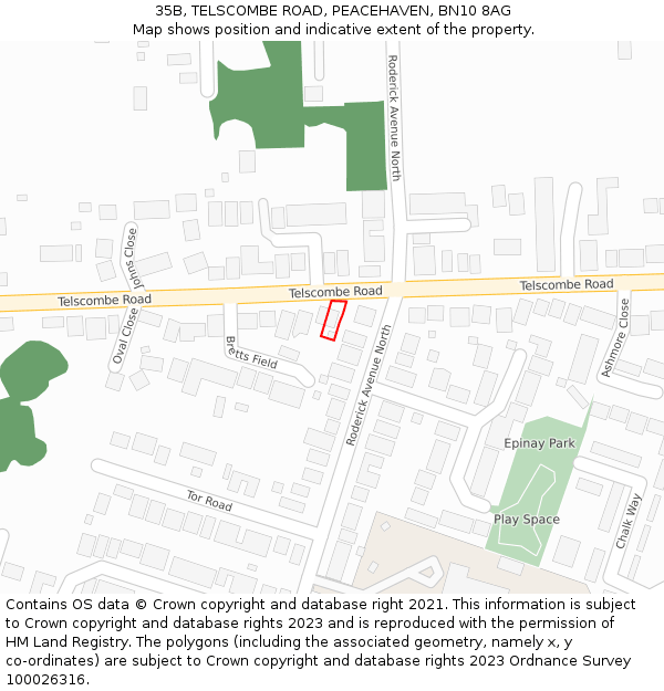 35B, TELSCOMBE ROAD, PEACEHAVEN, BN10 8AG: Location map and indicative extent of plot