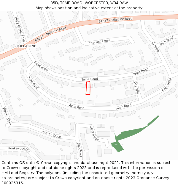 35B, TEME ROAD, WORCESTER, WR4 9AW: Location map and indicative extent of plot