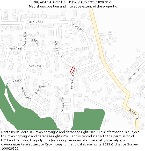 36, ACACIA AVENUE, UNDY, CALDICOT, NP26 3NQ: Location map and indicative extent of plot