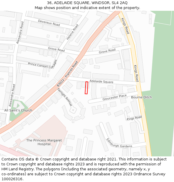 36, ADELAIDE SQUARE, WINDSOR, SL4 2AQ: Location map and indicative extent of plot