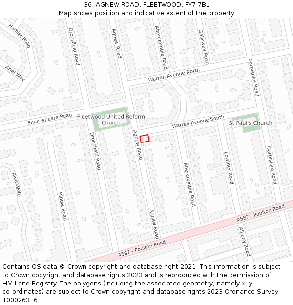 36, AGNEW ROAD, FLEETWOOD, FY7 7BL: Location map and indicative extent of plot