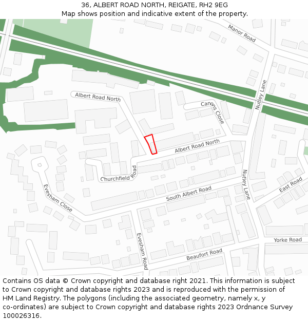 36, ALBERT ROAD NORTH, REIGATE, RH2 9EG: Location map and indicative extent of plot