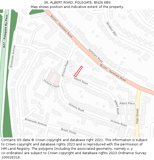 36, ALBERT ROAD, POLEGATE, BN26 6BS: Location map and indicative extent of plot